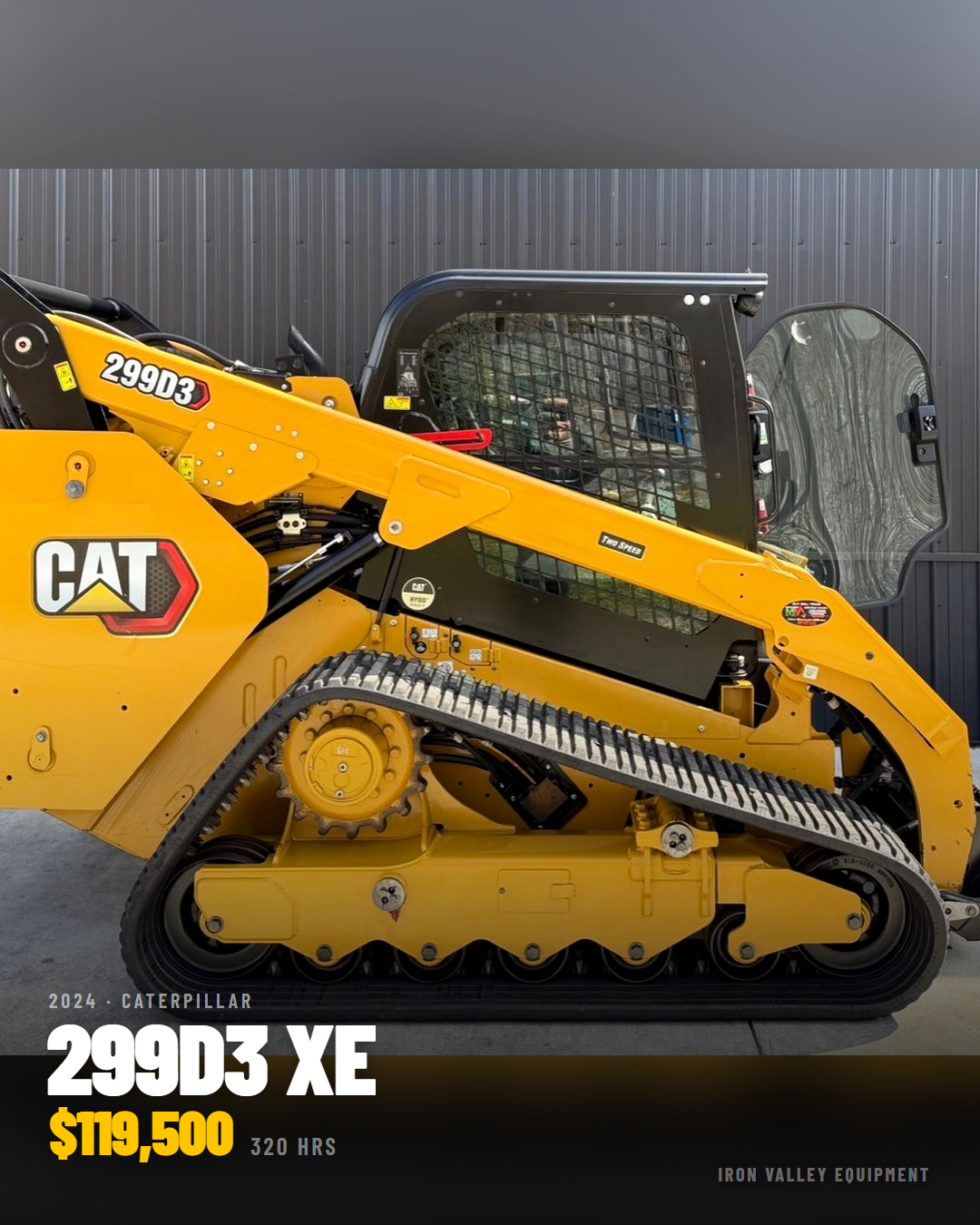 Marketplace Hero Card — 2024 Caterpillar 299D3 XE price tag listing render